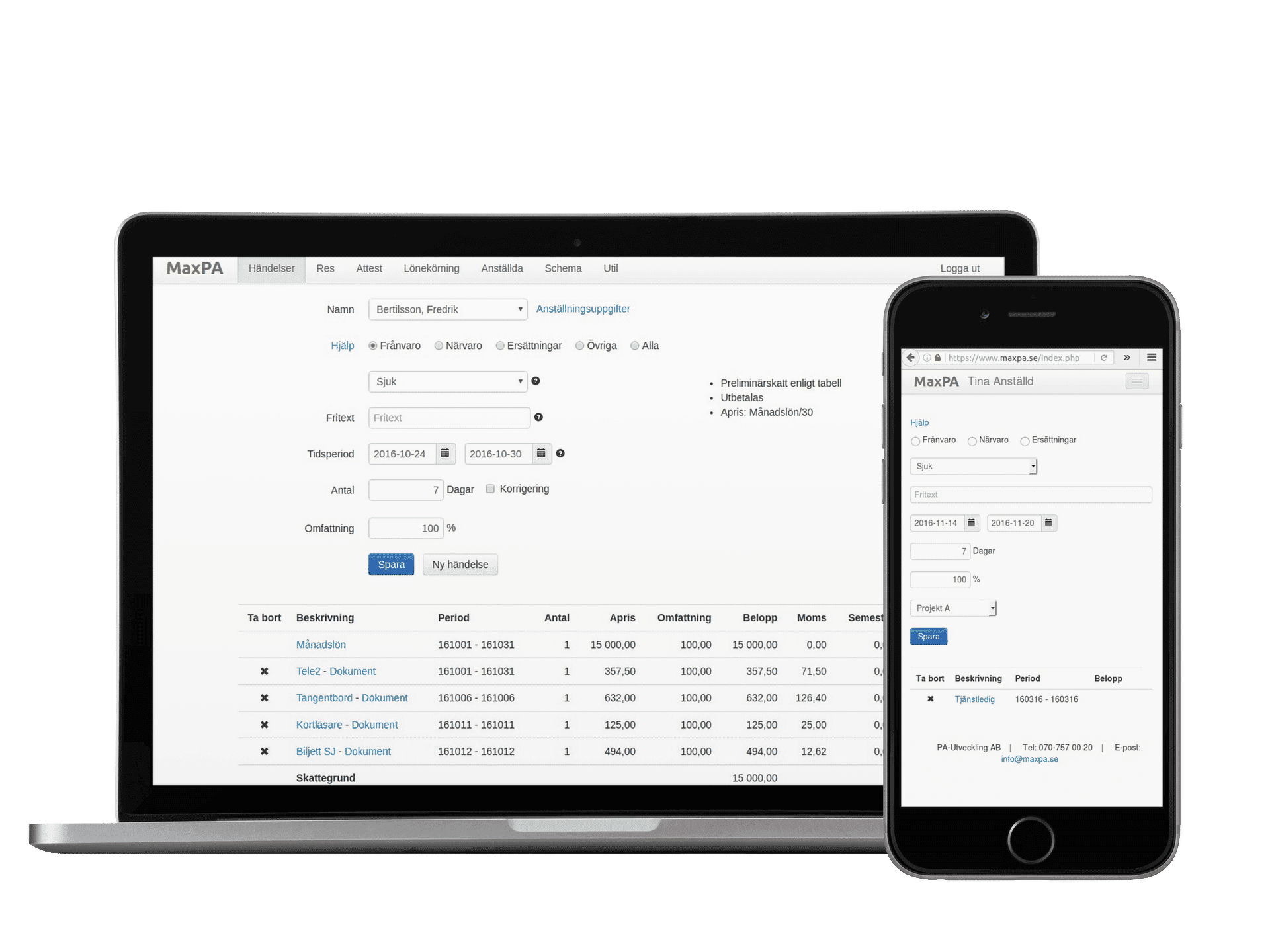 MaxPA desktop och mobil