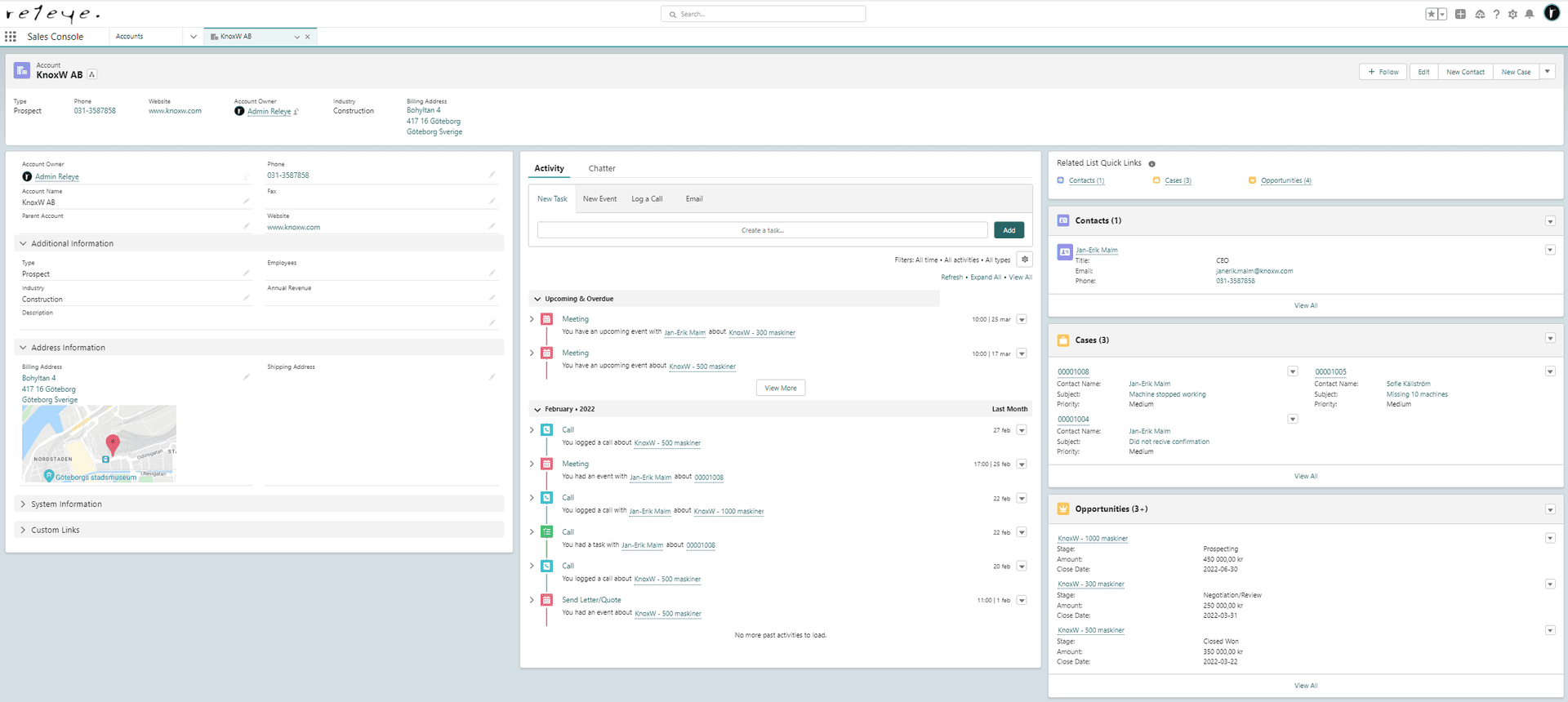 Salesforce - sales console - account view